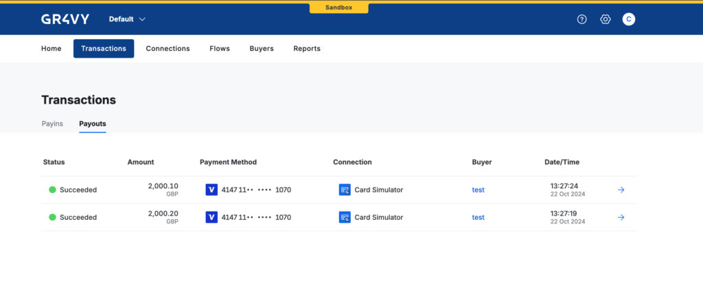 payouts sandbox